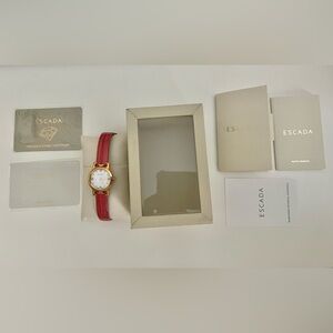Escada pink leather watch with diamonds